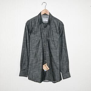 Schaefer Outfitter Medium Western Button up Shirt Gray Chambray Cotton